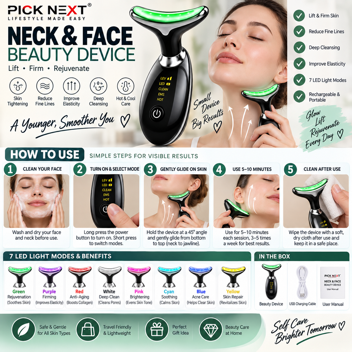 Neck & Face Beauty Device – 7 LED Light Modes