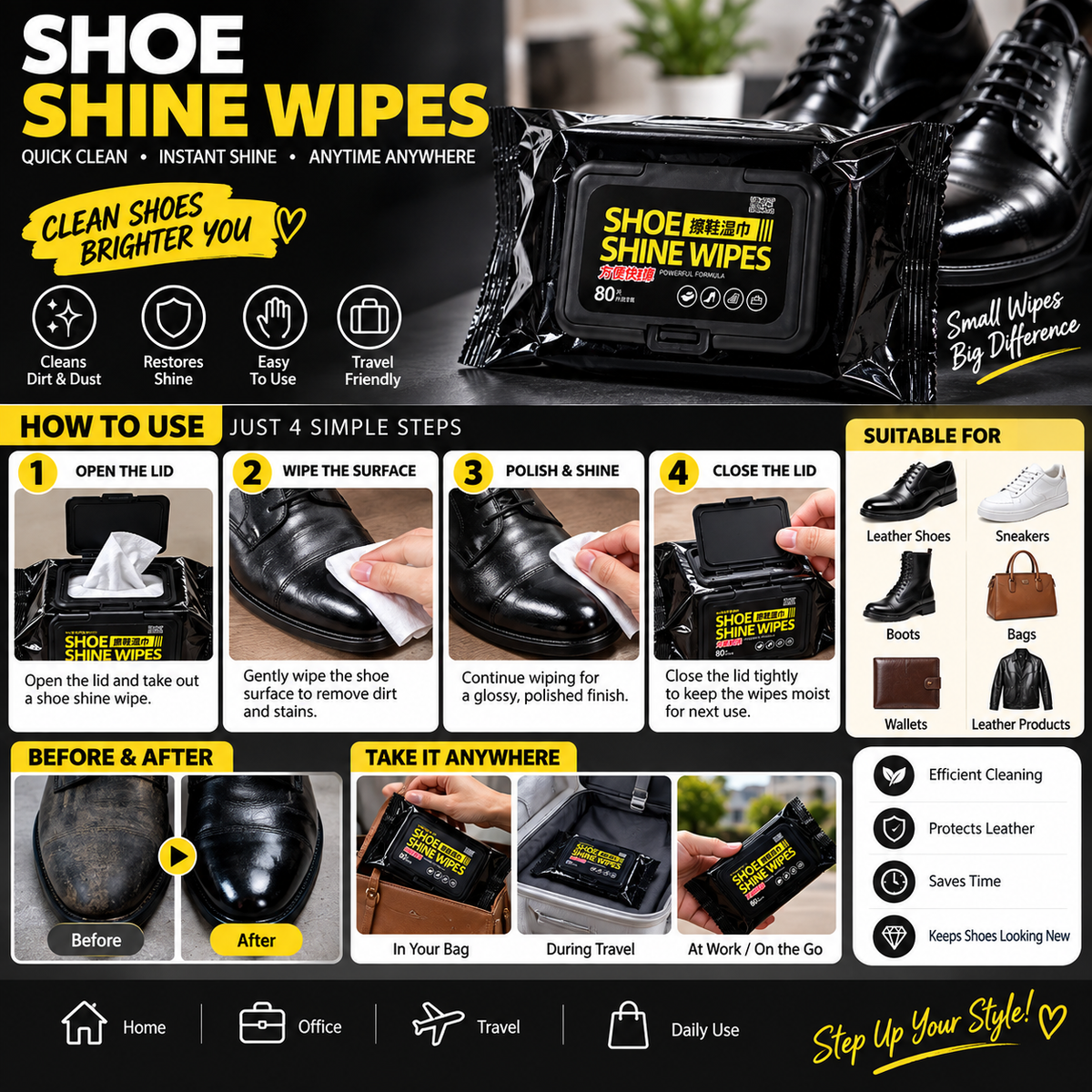 Instant shoe shine cleaning wipes pack – photo 2