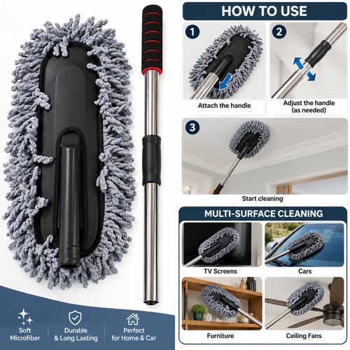 **Premium Microfiber Cleaning Duster with Extendable Handle**