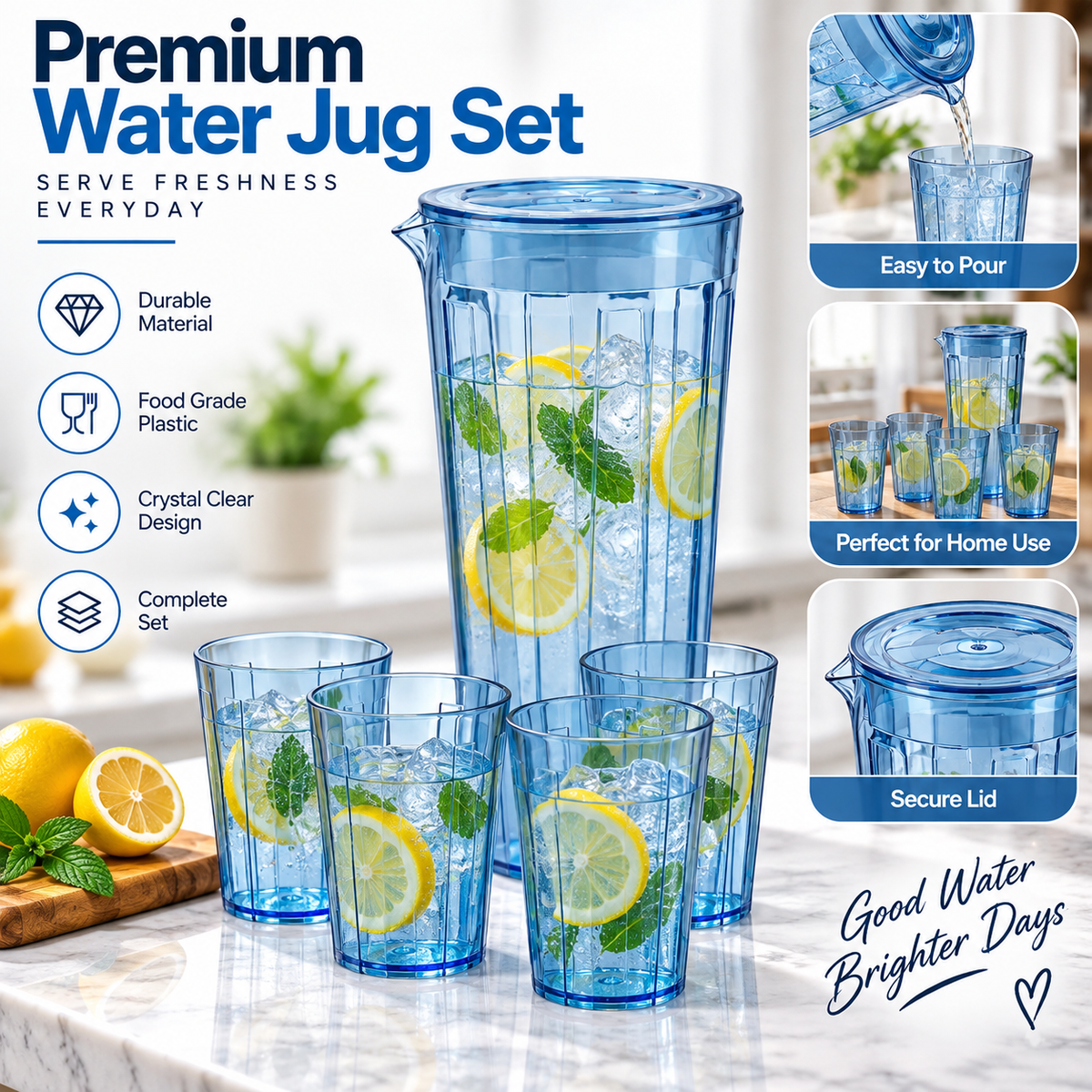 Premium Water Jug & Tumbler Set – Stylish 5-Piece Drinkware Set