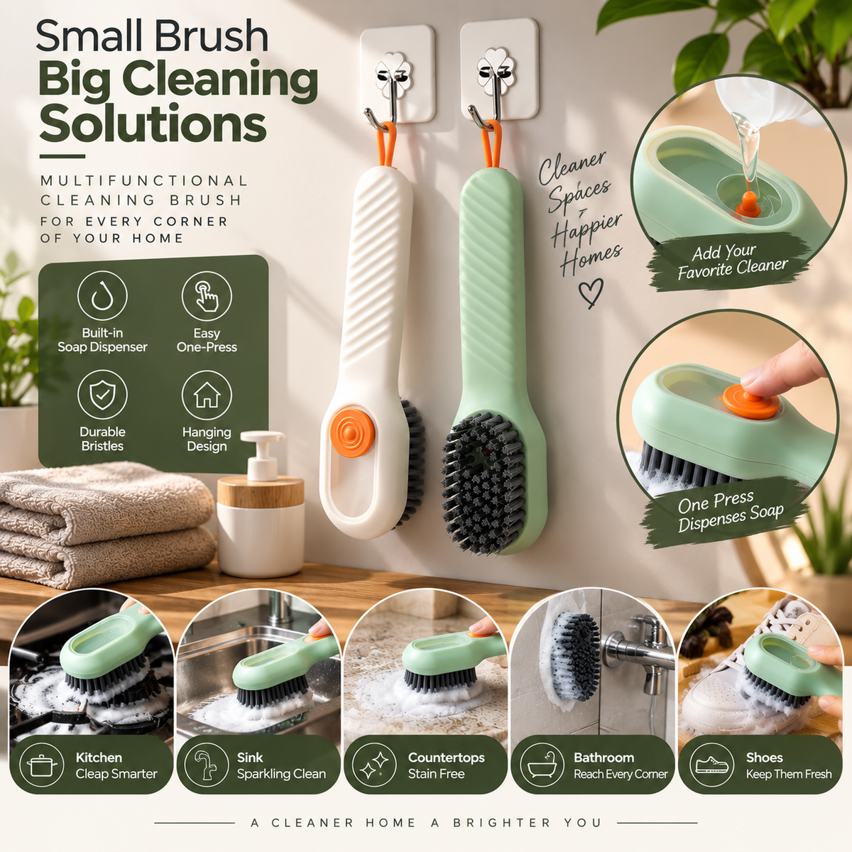 Multifunctional Soap Dispensing Cleaning Brush – Kitchen & Home Scrubber