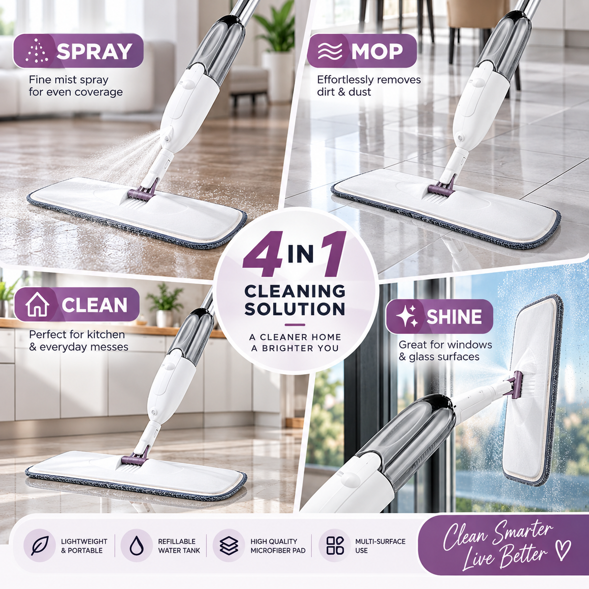 Premium Spray Mop – 360° Floor Cleaning Mop with Refillable Water Tank