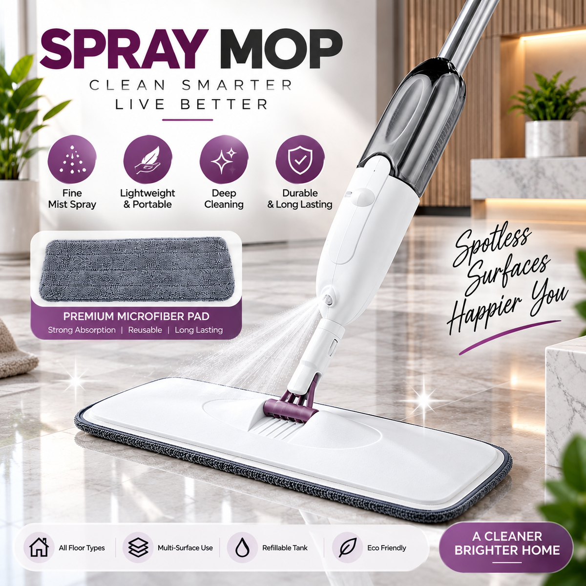 Premium Spray Mop – 360° Floor Cleaning Mop with Refillable Water Tank