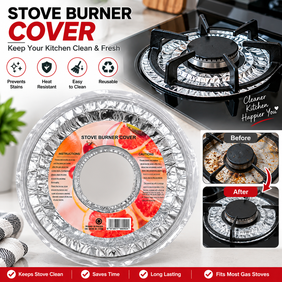 Stove Burner Cover – Heat Resistant Gas Stove Protector & Spill Guard