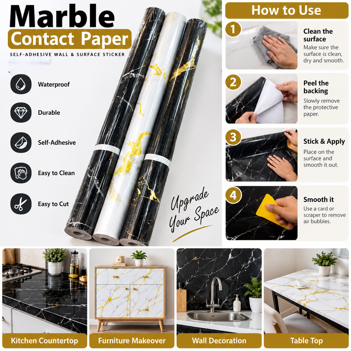 Marble Contact Paper Rolls