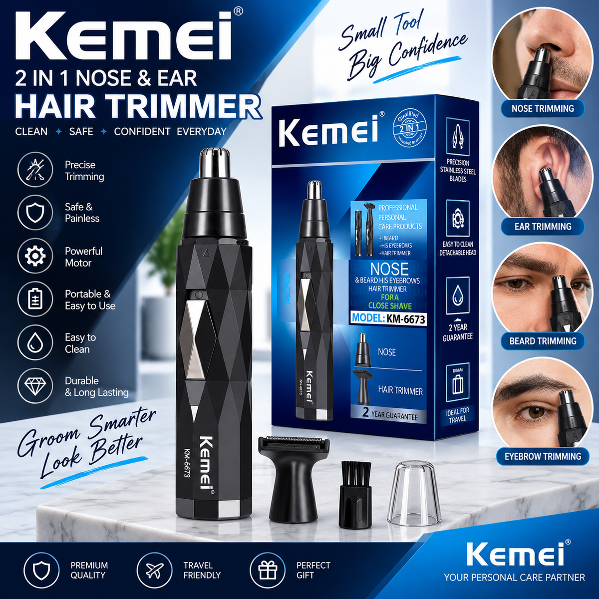 Kemei 2-in-1 Nose & Ear Hair Trimmer – Precision Grooming Tool