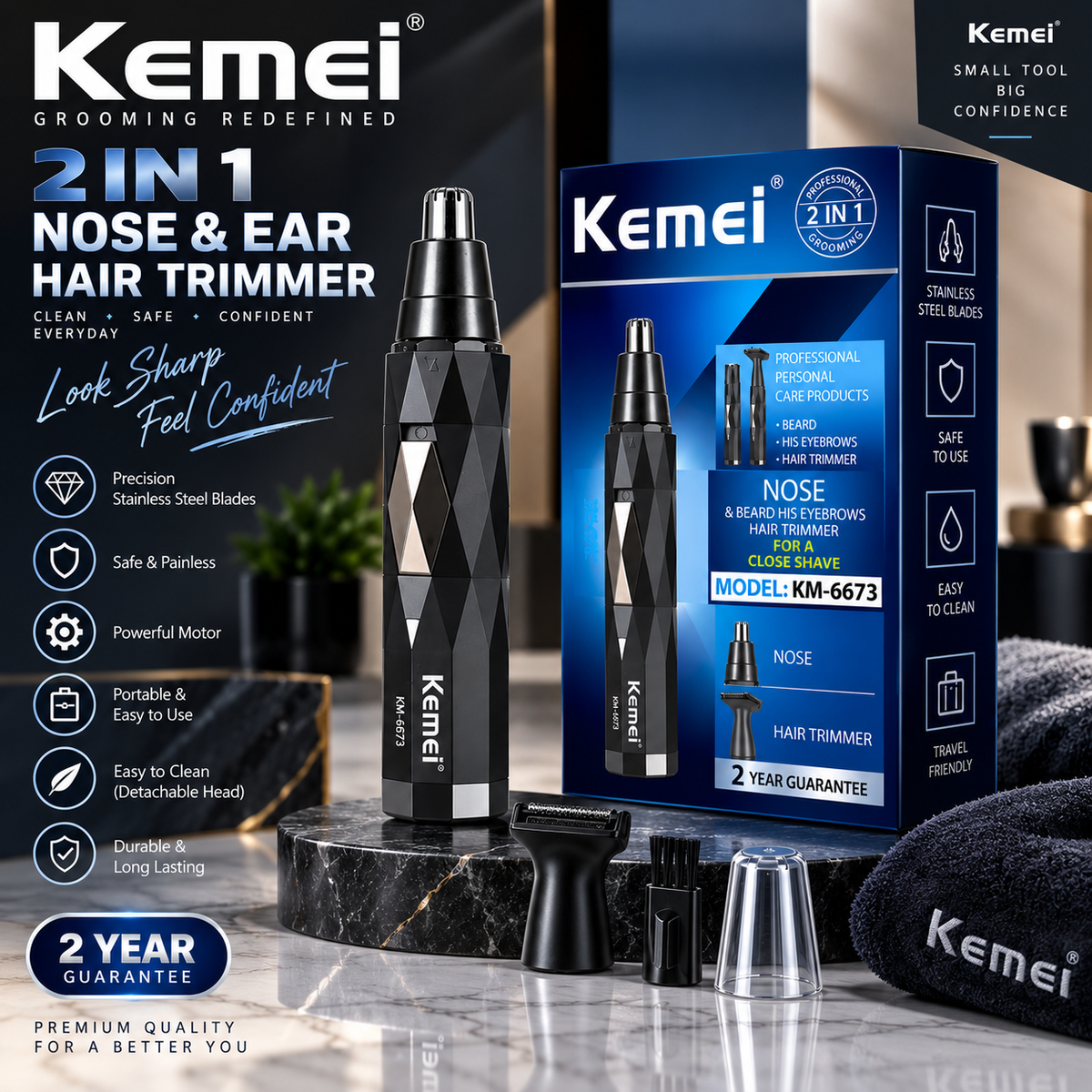Kemei 2-in-1 Nose & Ear Hair Trimmer – Precision Grooming Tool