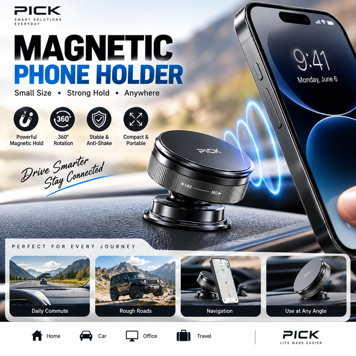 Magnetic Car Phone Holder – Double-Layer Strong Magnetic Mount with 360° Rotation