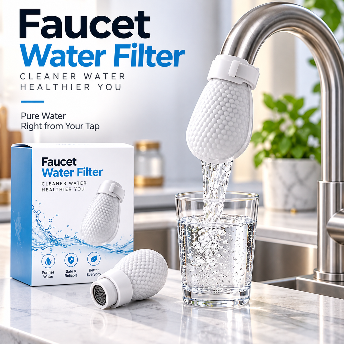 Faucet Water Filter – Universal Tap Water Purifier & Filter