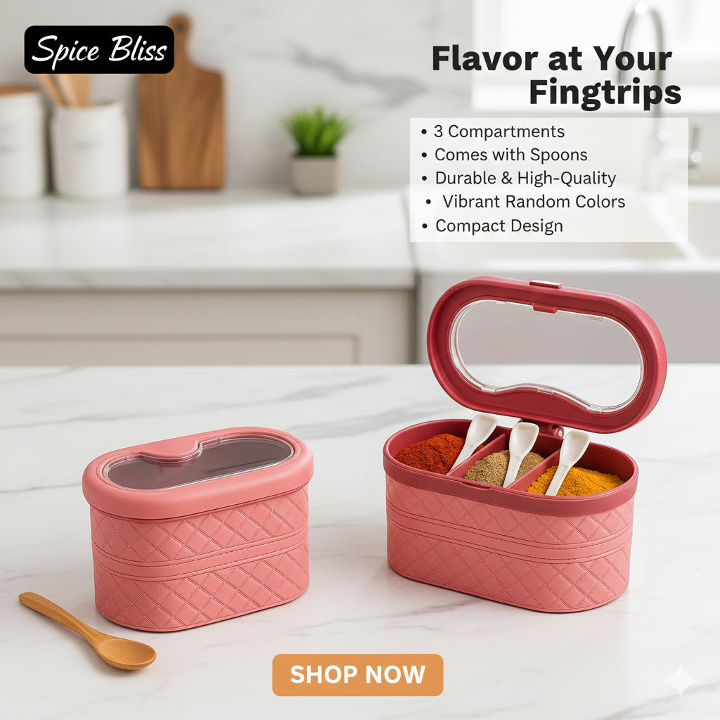 New ClothShape 3 Portion Spice Jar with Spoons Mix/Random colour