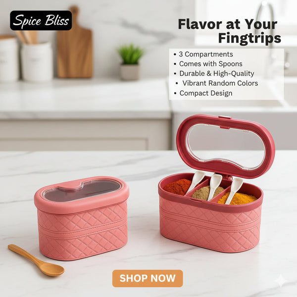 New ClothShape 3 Portion Spice Jar with Spoons Mix/Random colour