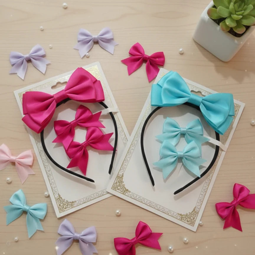 Pack of 2 Double Bowknot Headbands Solid Color Hair Accessories