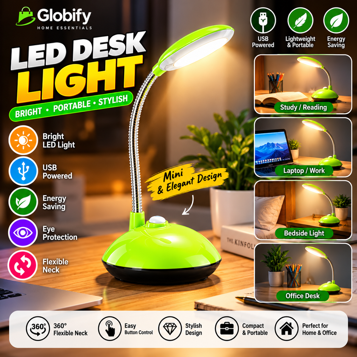 Battery-Powered Mini Desk Light – Portable Night Light &amp; Reading Lamp