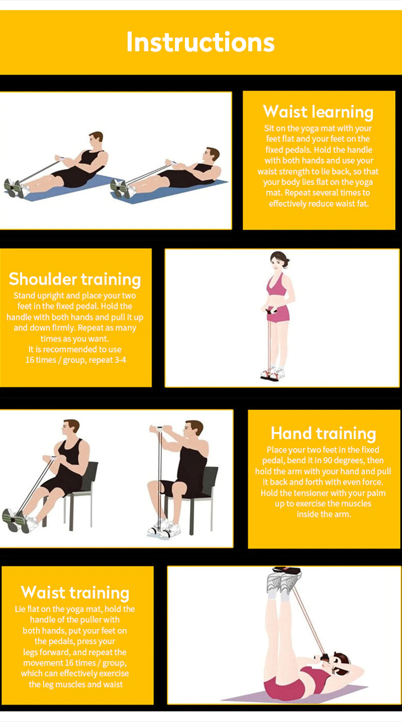 Heavy Duty 4 Tube Tummy Trimmer Pedal Puller Fitness Resistance Band