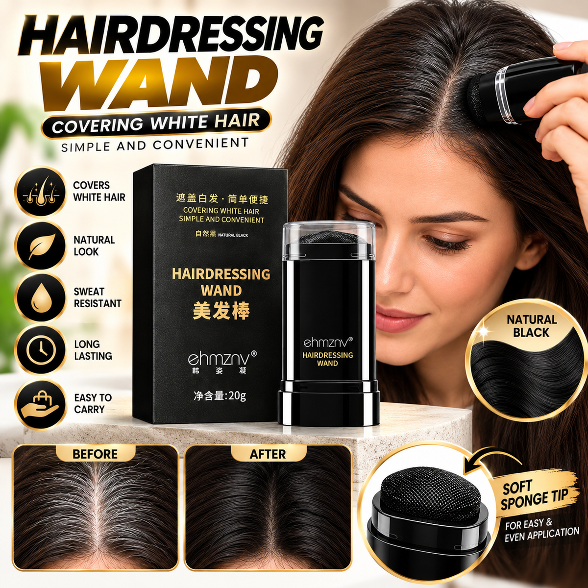 Sanzara Instant Hair Color Stick – Black Grey Hair &amp; Root Touch-Up