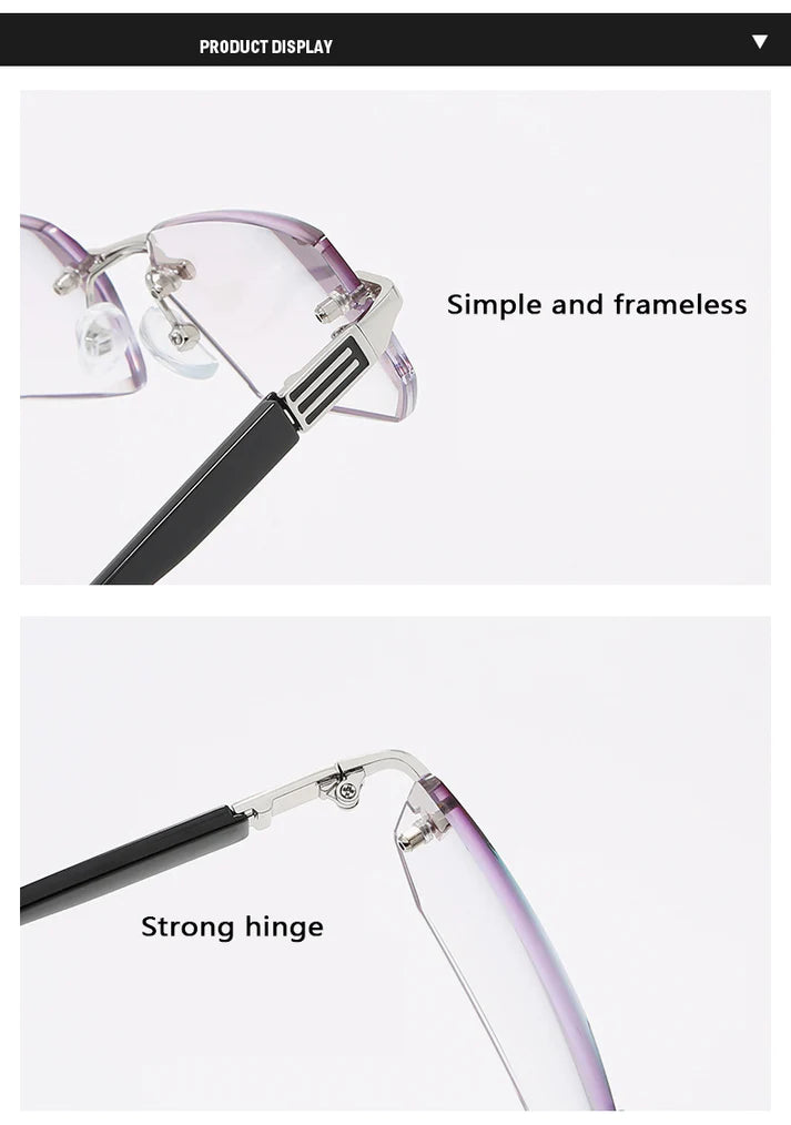 Hd daimond cut New Metal rimless anti blue reading glasses trimmed glasses