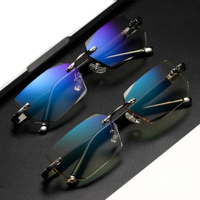 Hd daimond cut New Metal rimless anti blue reading glasses trimmed glasses