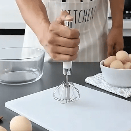 2 Pcs Semi Automatic Stainless Steel Hand Whisk Egg Beater Set