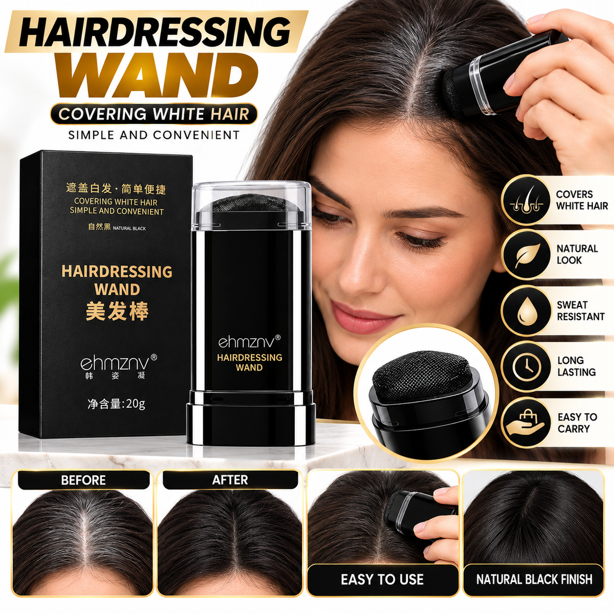 Sanzara Instant Hair Color Stick – Black Grey Hair &amp; Root Touch-Up