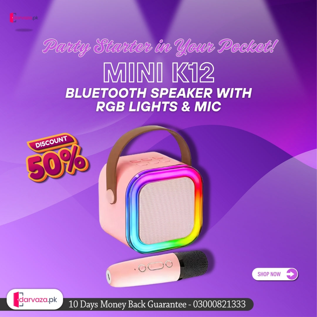 Portable K12 Mini Karaoke Bluetooth Speaker with Mic & RGB Lights