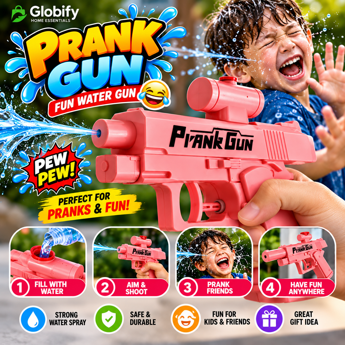 Pink Prank Water Squirt Gun – Dual Trigger Toy, 100ml