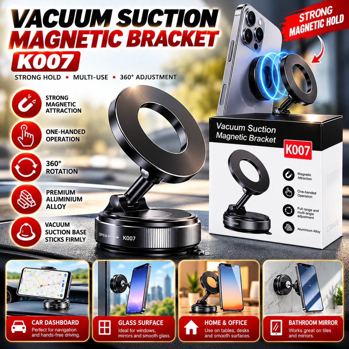 Magnetic Car Phone Mount – 360° Adjustable Viewing Holder