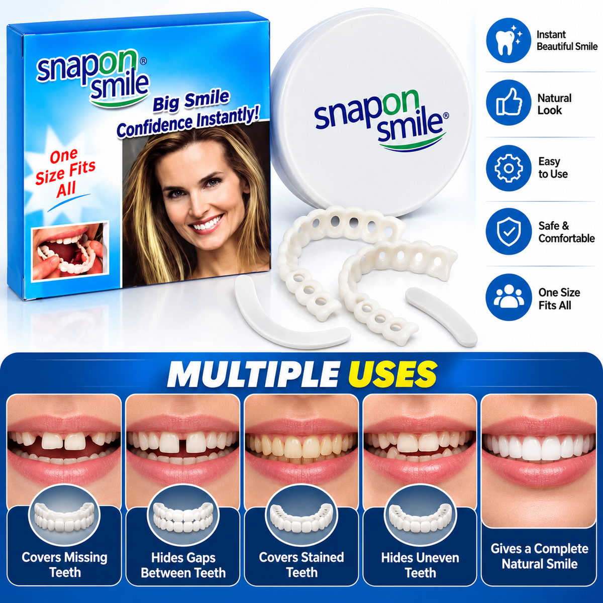 Snap-On Smile Teeth – Instant Cosmetic Veneers &amp; Natural-Look Tooth Covers