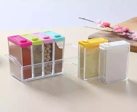 6 Pcs Set Spice Shaker Seasoning Transparent Jars with Tray for Store Spices &amp; Salt