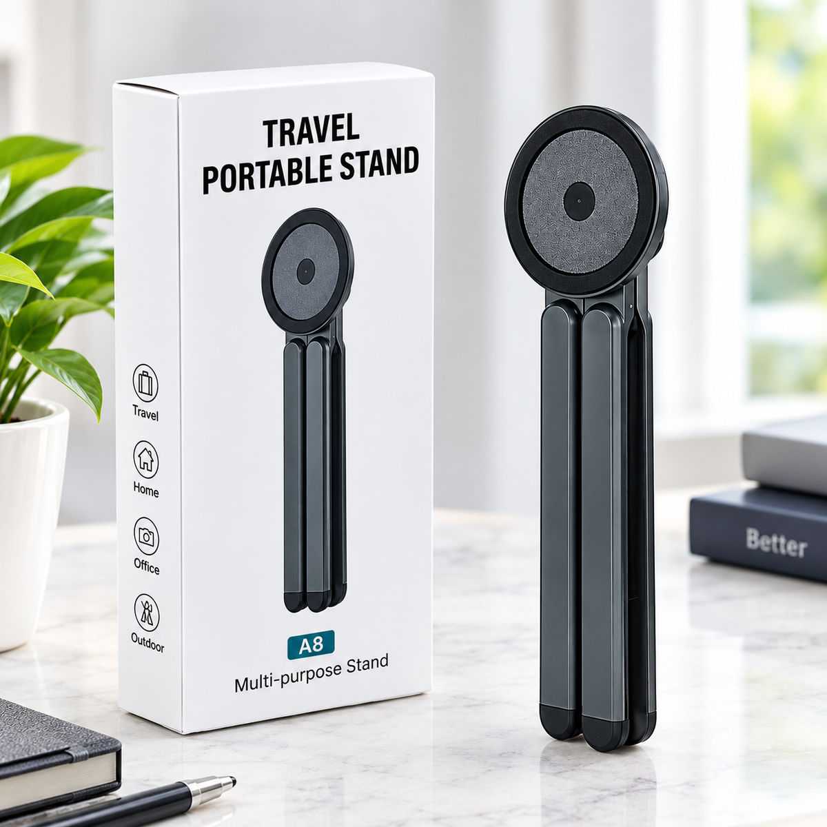 4-in-1 Foldable Laptop Stand &amp; Magnetic Phone Holder – Black