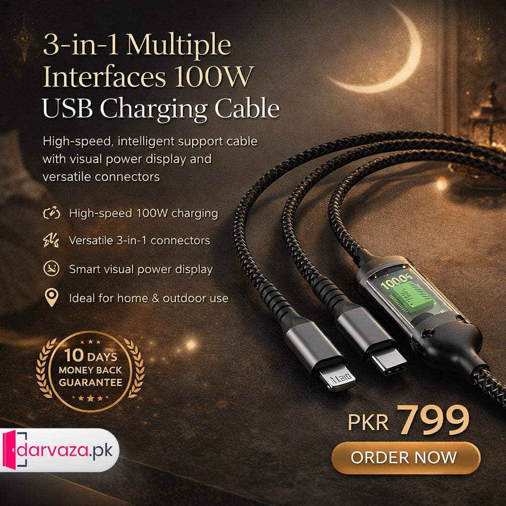 3-in-1 100W Fast Charging USB Cable with Digital Power Display