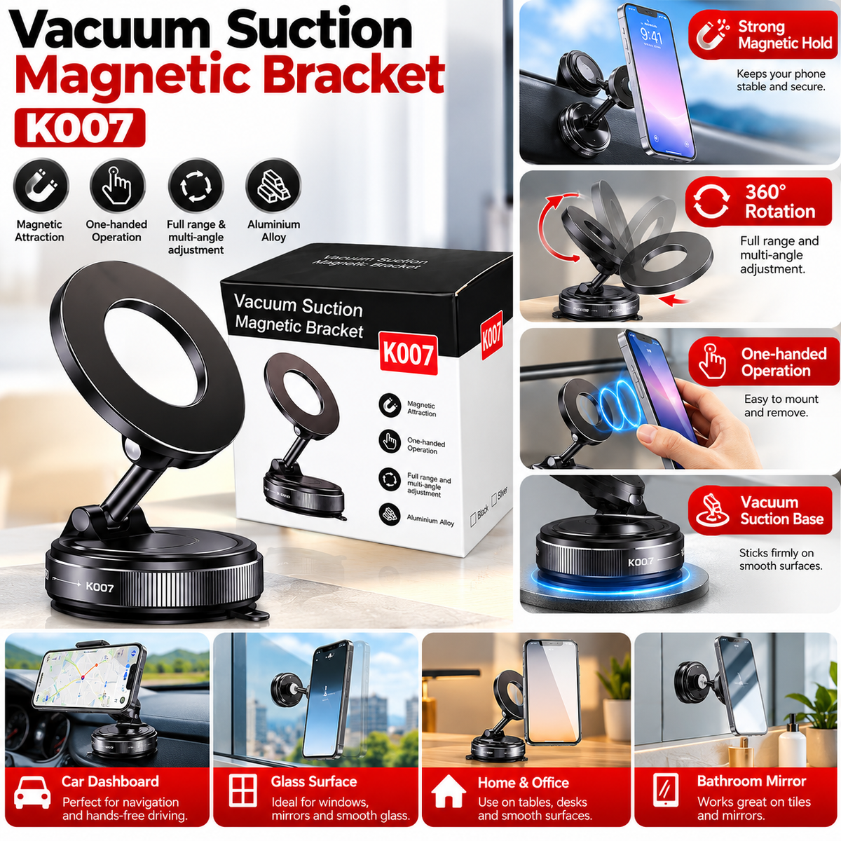 Magnetic Car Phone Mount – 360° Adjustable Viewing Holder