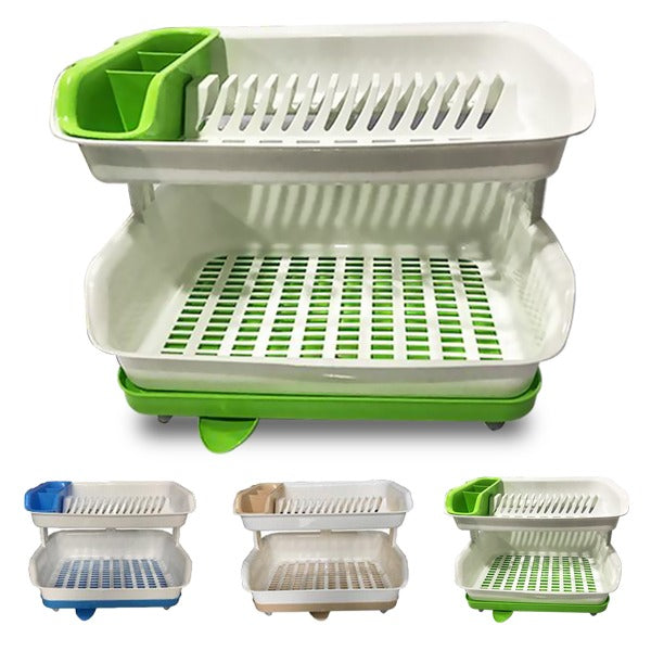 Double Layer Dish Drainer Rack with Storage Box for Kitchen