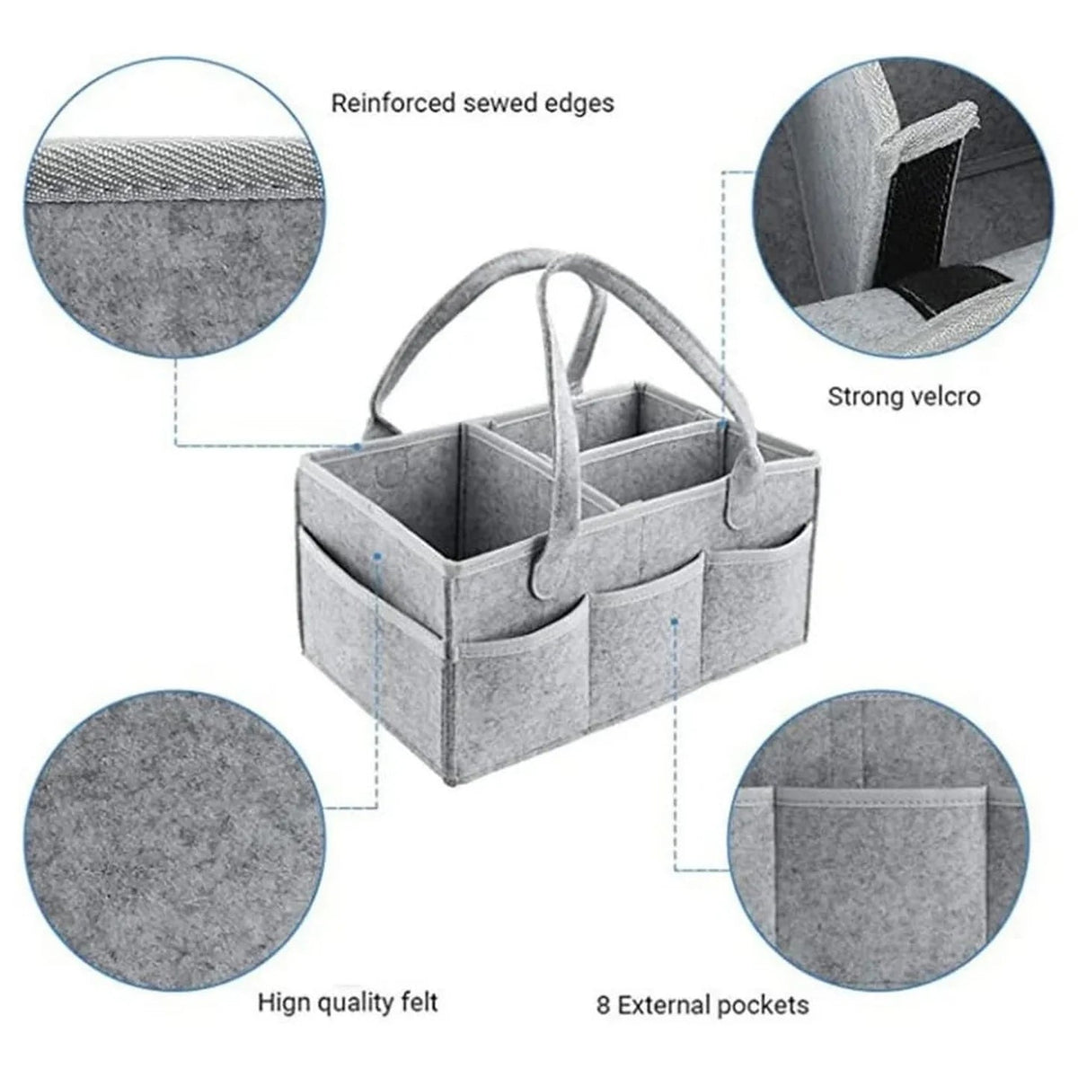 Baby Diaper Caddy Organizer Foldable Felt Storage Bag with Pockets
