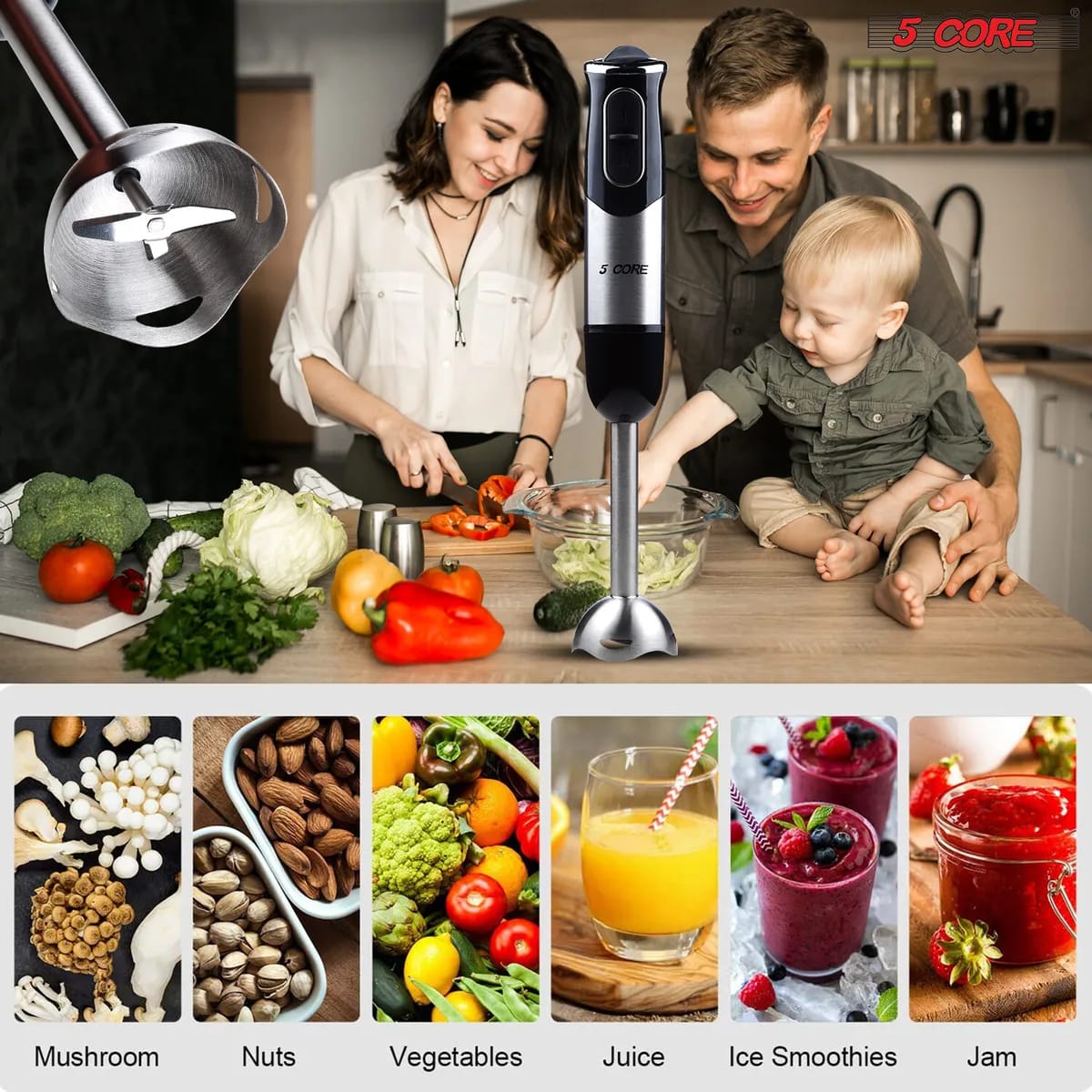 Handheld Immersion Blender with Stainless Steel Blades for Smoothies