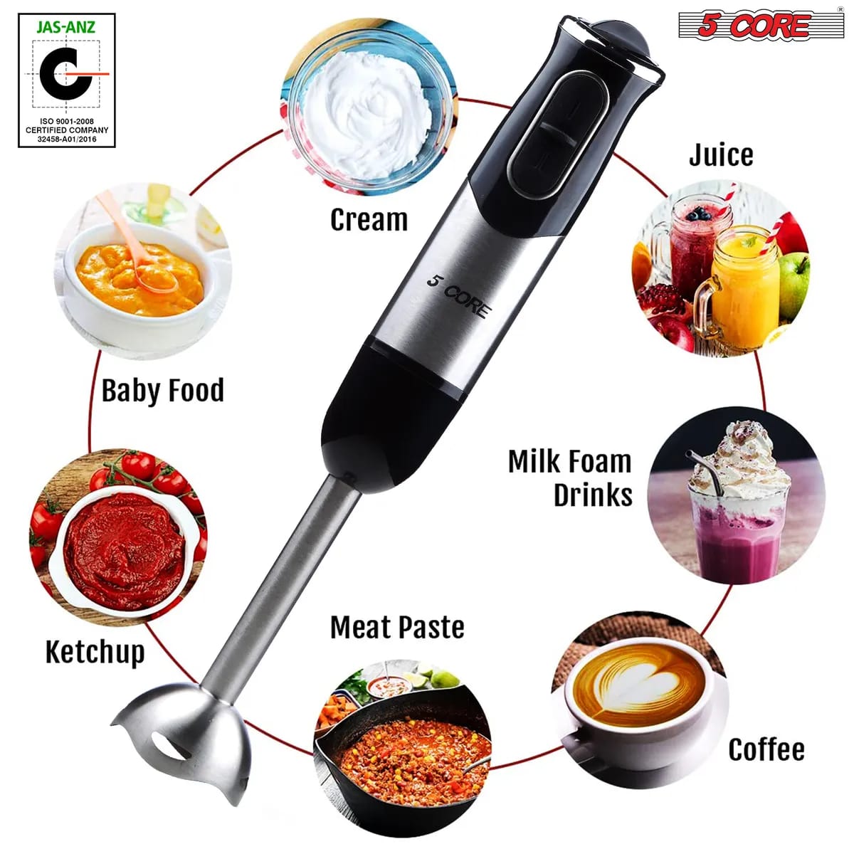 Handheld Immersion Blender with Stainless Steel Blades for Smoothies