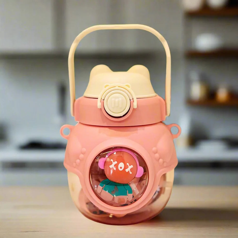 Gugu Bear Water Bottle with Straw & Handle BPA-Free Leakproof Tumbler