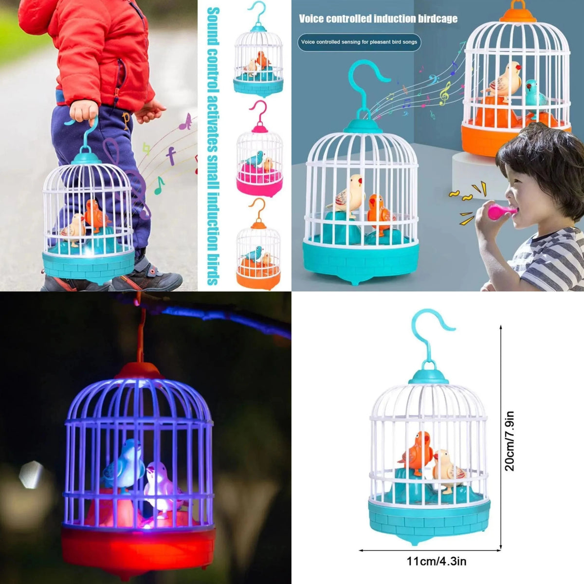 Voice-Controlled Bird Cage Toy with Lights & Sounds for Kids