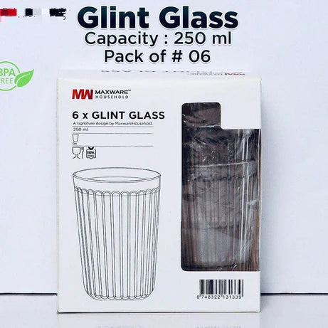 Glint Glass – Pack of 6 Clear Drinking Glasses (250ml)