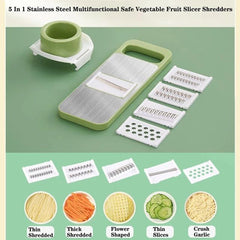 5-in-1 Multifunctional Vegetable & Fruit Slicer – Stainless Steel Blades for Slicing, Shredding & Grating