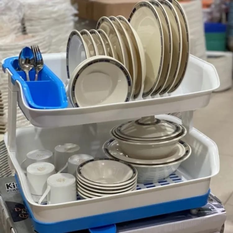 Double Layer Dish Drainer Rack with Storage Box for Kitchen