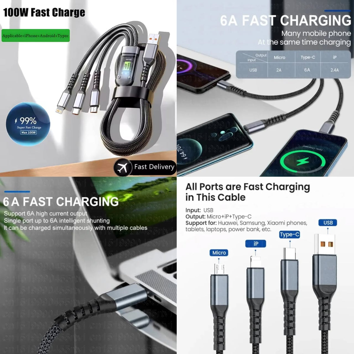 3-in-1 100W Fast Charging USB Cable with Digital Power Display