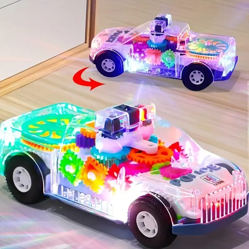 Transparent Gear Police Pickup Truck Toy with Lights & Music