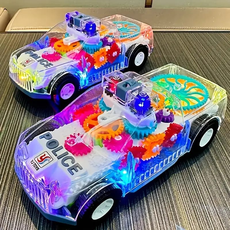 Transparent Gear Police Pickup Truck Toy with Lights & Music