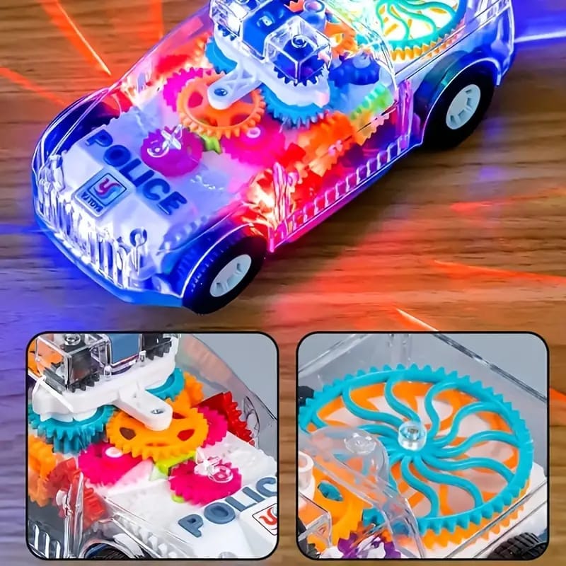 Transparent Gear Police Pickup Truck Toy with Lights & Music