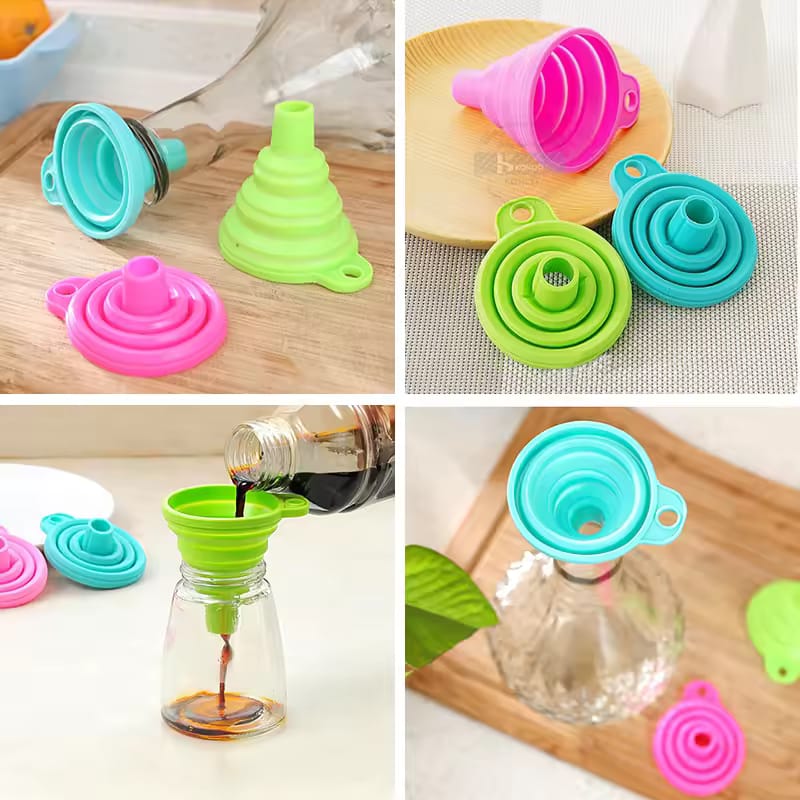 Pack of 3 Foldable Silicone Food Grade Funnels for Kitchen Use