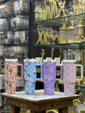 Cute Floral Tumbler with Straw