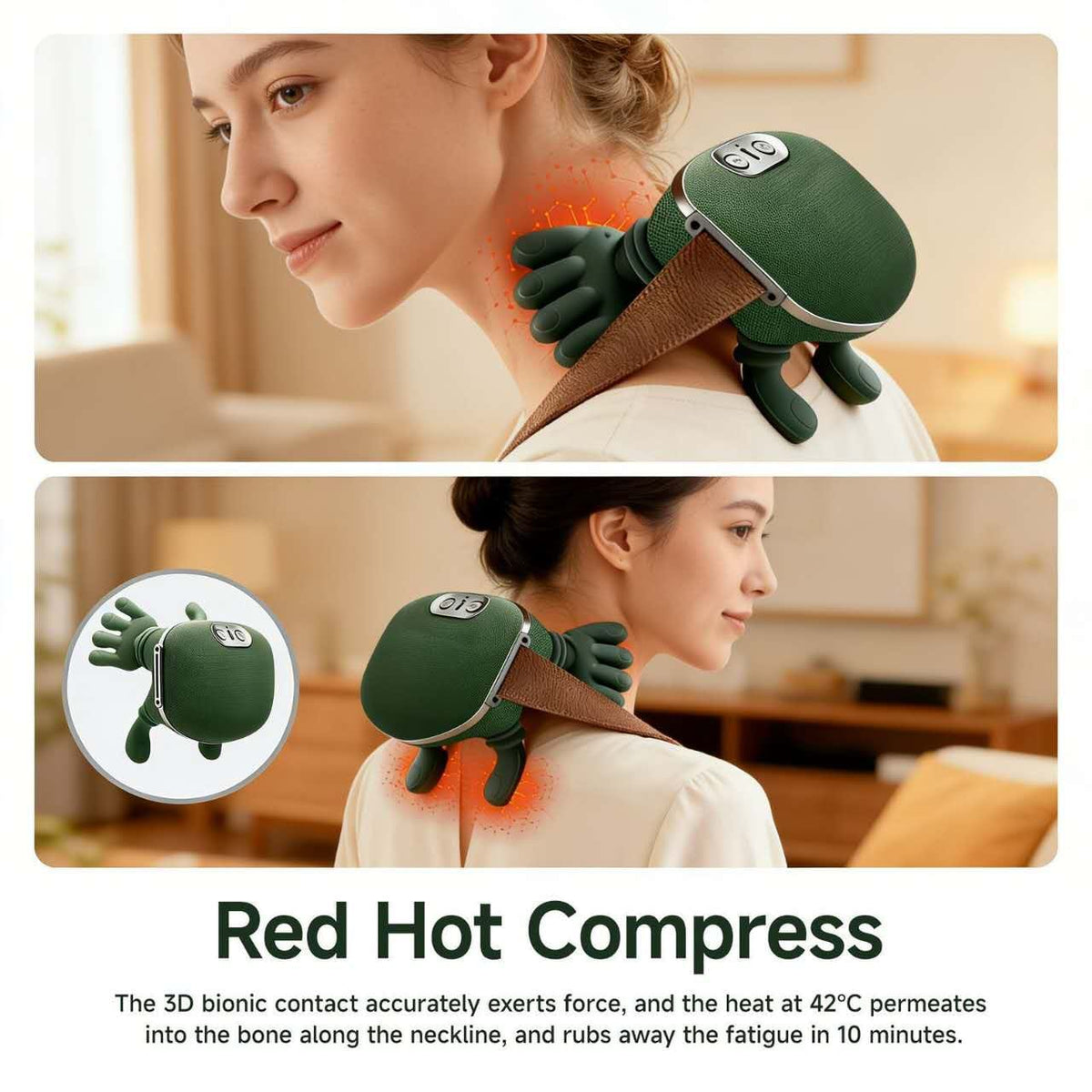 3D Neck Massager with Soothing Heat & Deep Kneading Massage