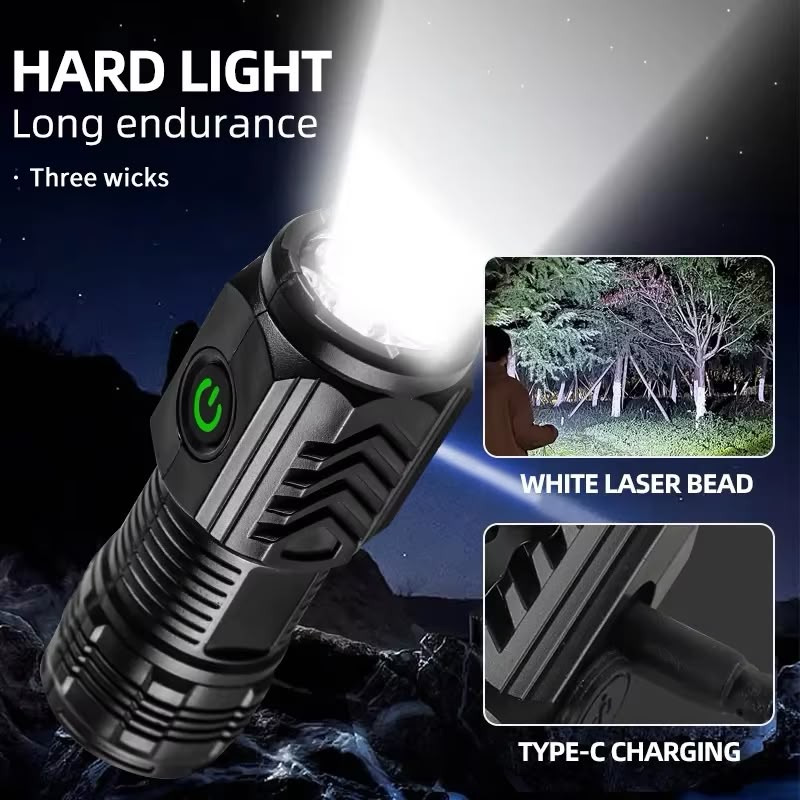 Powerful LED Flashlight – Ultra Bright Rechargeable Torch with Type-C Charging & 3 Lighting Modes