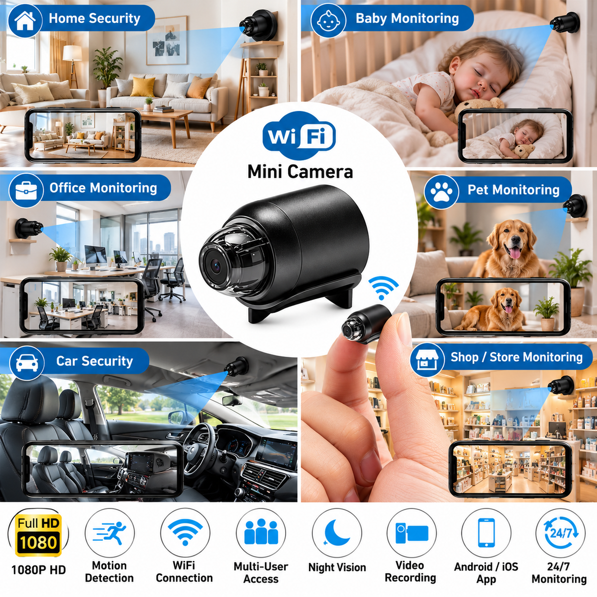 HD 1080P X5 Mini WiFi Night Vision Camera