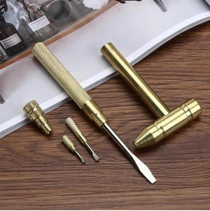 6 in 1 Mini Multifunction Anti-Corrosion and Anti-Rust Copper Hammer & Screwdriver Hand Tools for Repairing tool Mobile Phones, Laptops, Watches